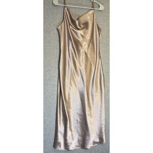 Birdy Grey Sz L Soft Pink Satin Slip Cowl Neck Dress Lined Classic Formal